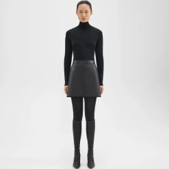 Theory A-Line Mini Skirt In Leather-Women Skirts