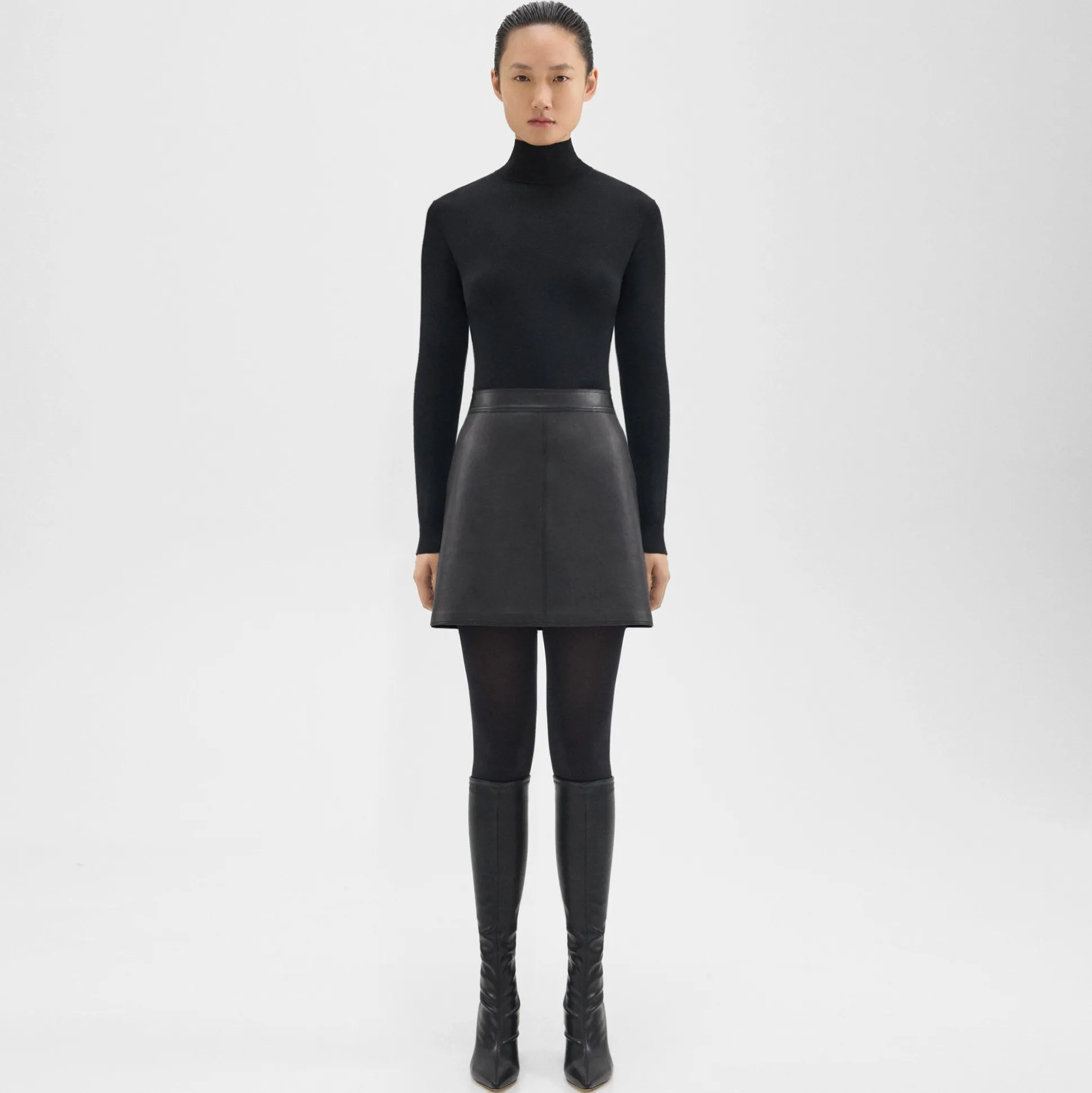 Theory A-Line Mini Skirt In Leather-Women Skirts