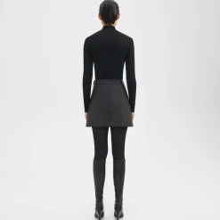 Theory A-Line Mini Skirt In Leather-Women Skirts