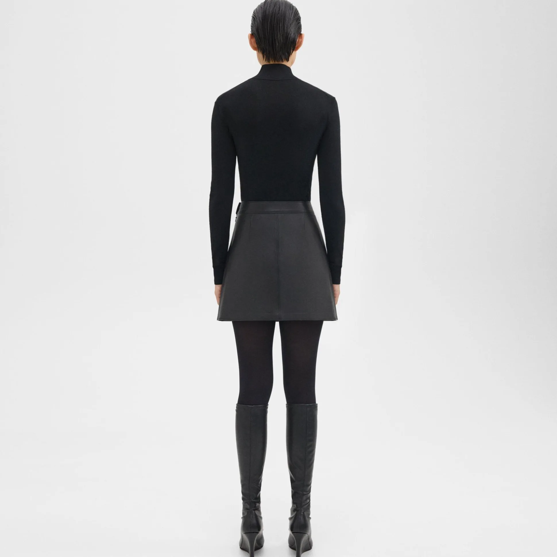 Theory A-Line Mini Skirt In Leather-Women Skirts