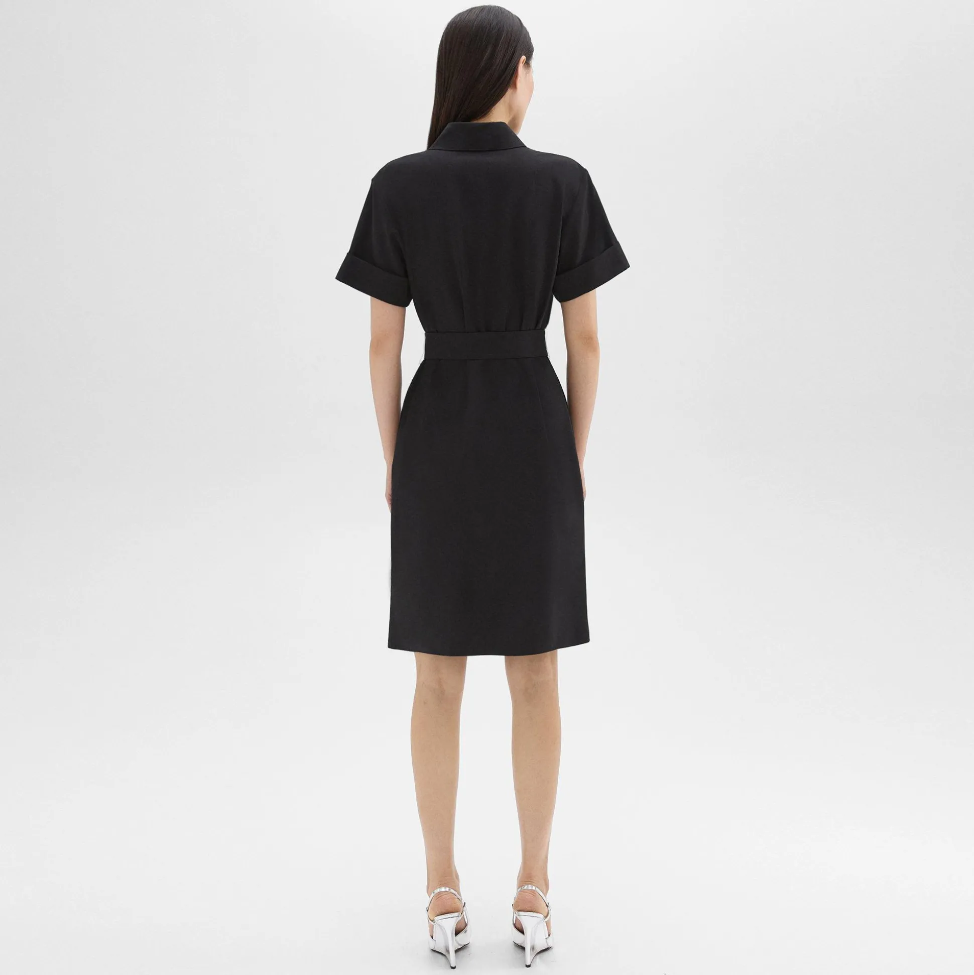 Theory Belted Shirt Dress In Stretch Wool-Women Dresses