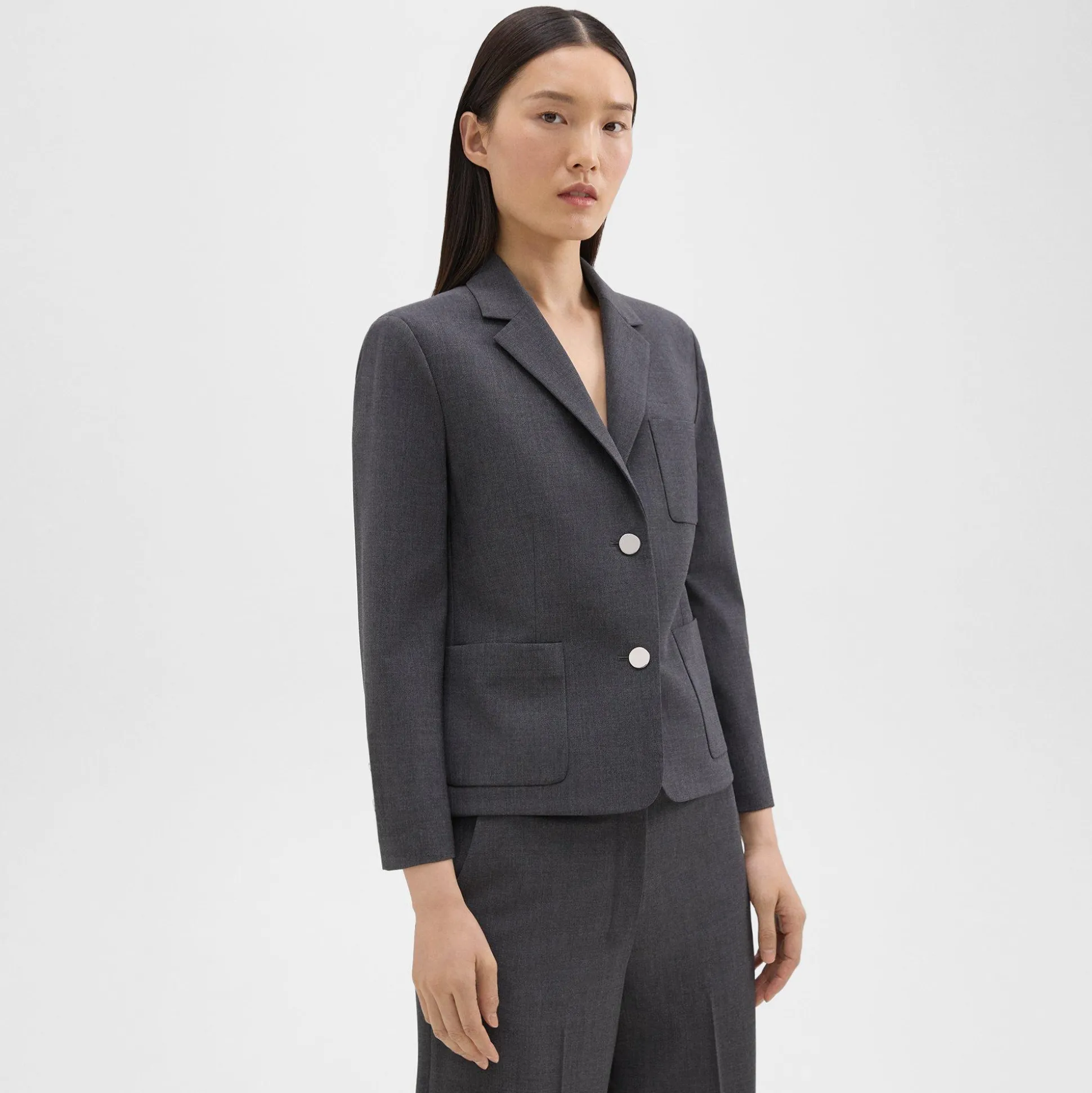Theory Boxy Patch Pocket Blazer In Good Wool-Women Blazers + Jackets|Suits