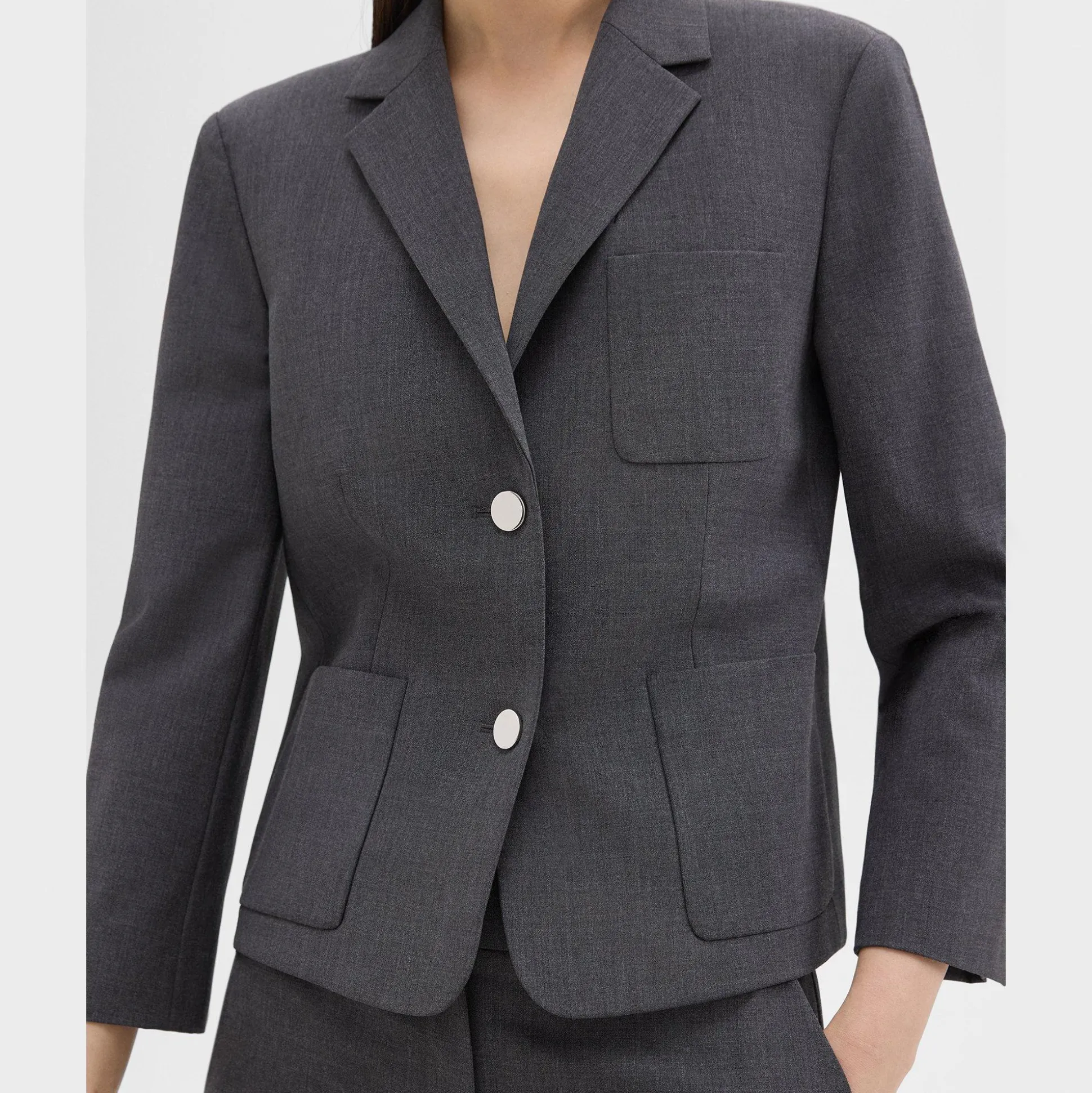 Theory Boxy Patch Pocket Blazer In Good Wool-Women Blazers + Jackets|Suits