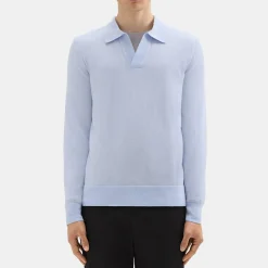 Theory Briody Long-Sleeve Polo In Merino Wool-Men Sweaters + Cardigans