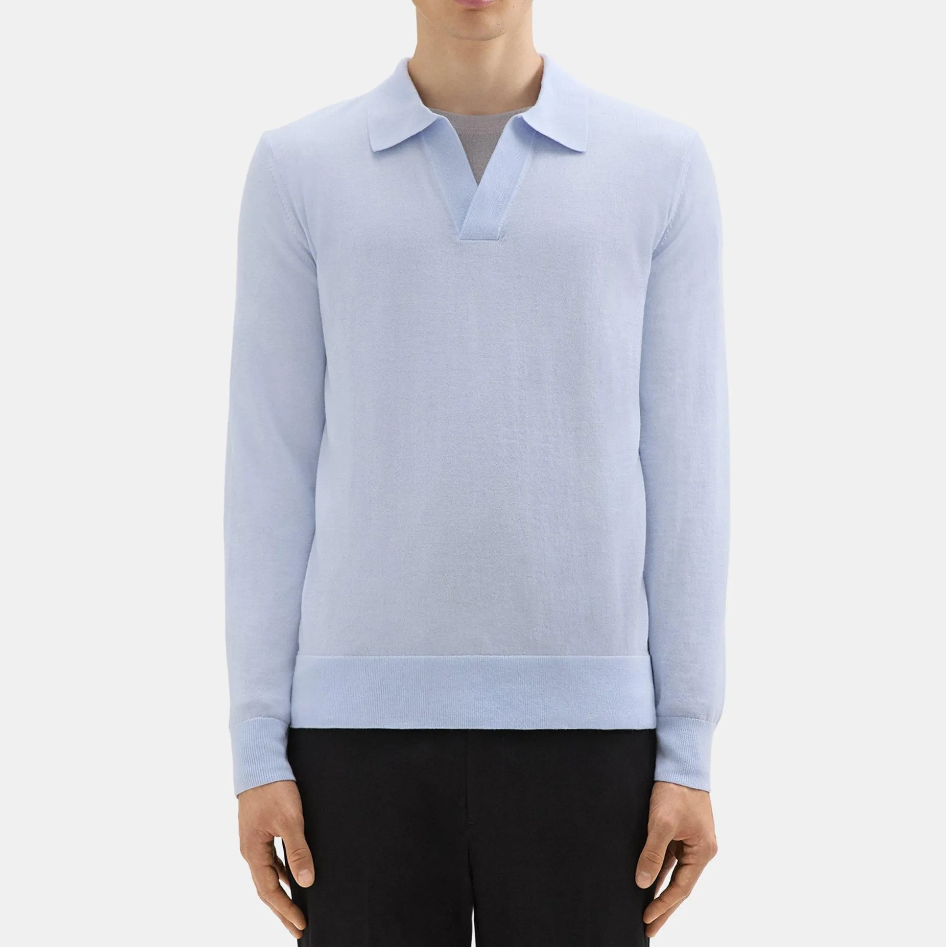 Theory Briody Long-Sleeve Polo In Merino Wool-Men Sweaters + Cardigans