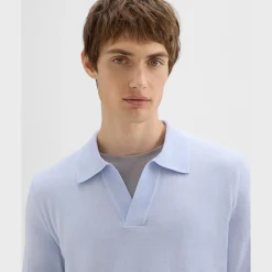 Theory Briody Long-Sleeve Polo In Merino Wool-Men Sweaters + Cardigans