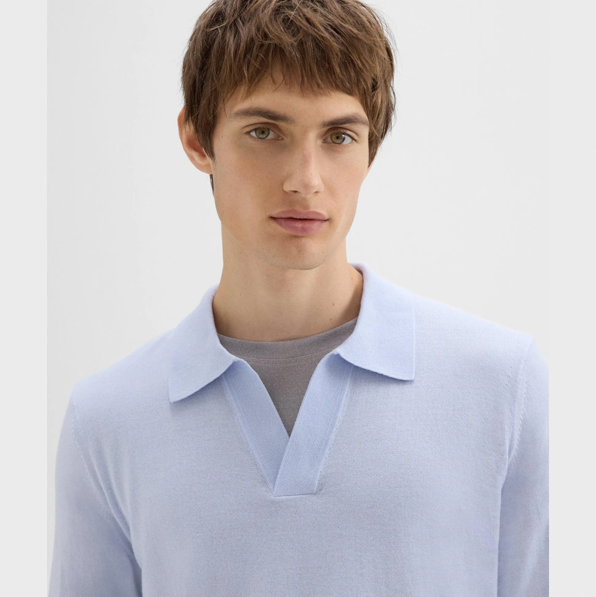 Theory Briody Long-Sleeve Polo In Merino Wool-Men Sweaters + Cardigans
