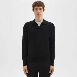 Theory Briody Long-Sleeve Polo In Merino Wool-Men Sweaters + Cardigans