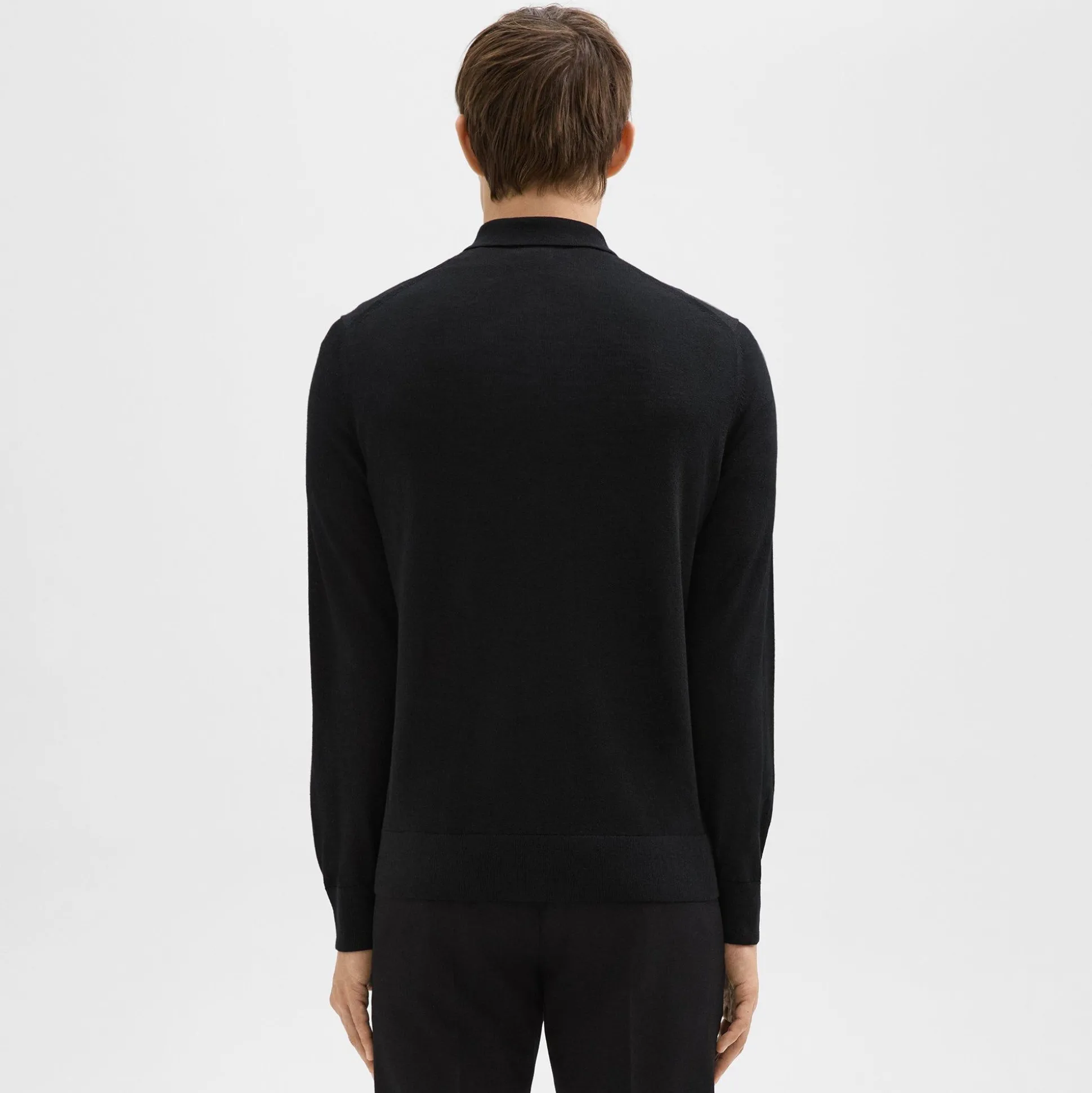Theory Briody Long-Sleeve Polo In Merino Wool-Men Sweaters + Cardigans