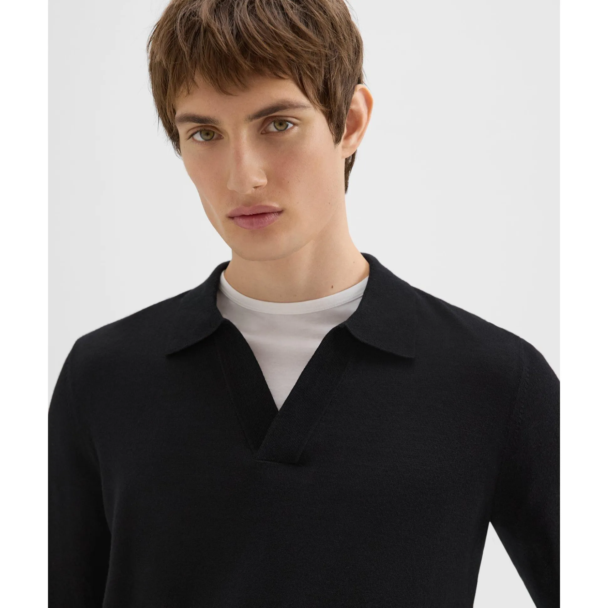Theory Briody Long-Sleeve Polo In Merino Wool-Men Sweaters + Cardigans