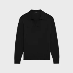 Theory Briody Long-Sleeve Polo In Merino Wool-Men Sweaters + Cardigans