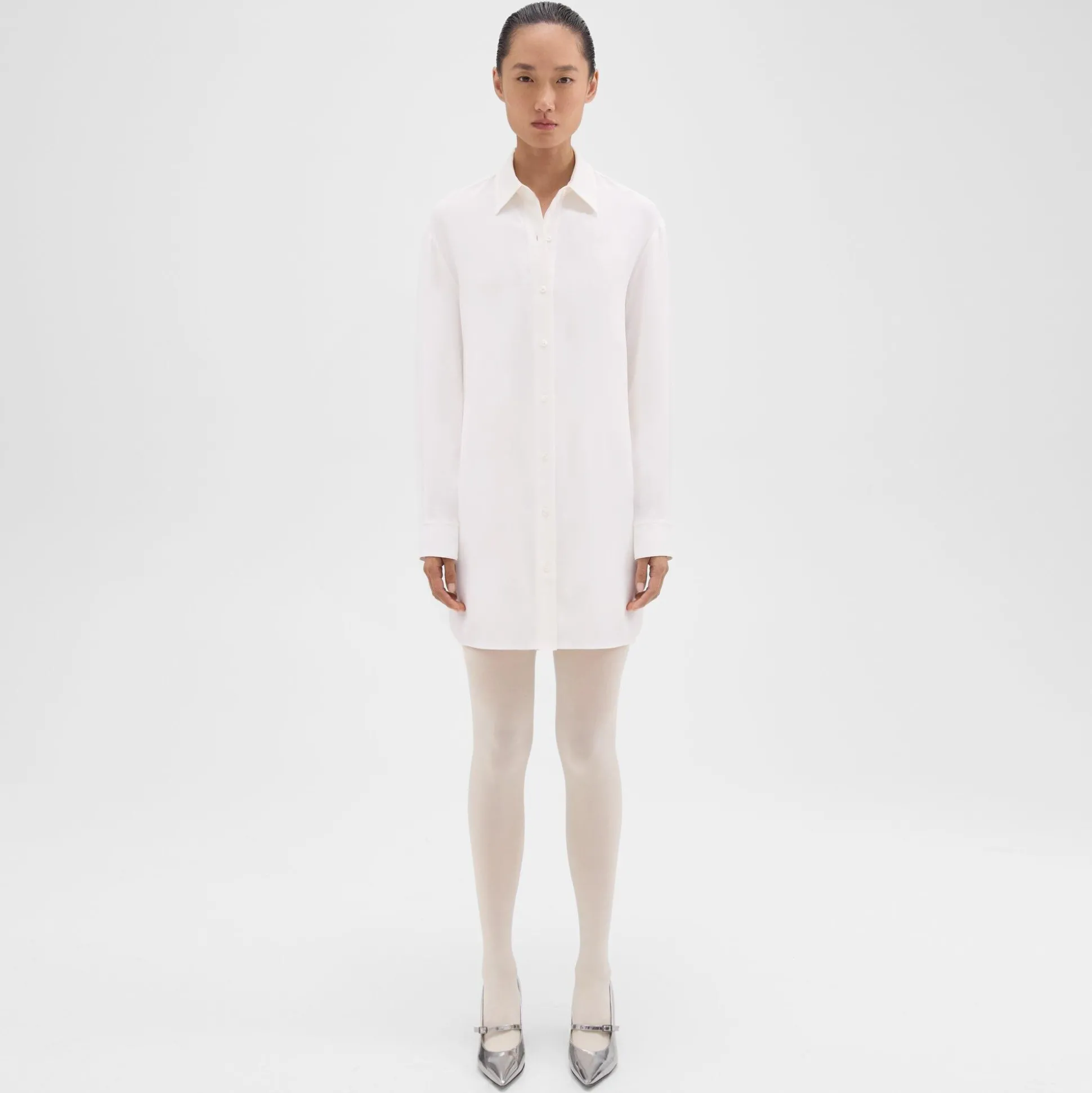 Theory Button-Up Tunic In Crepe-Women Dresses