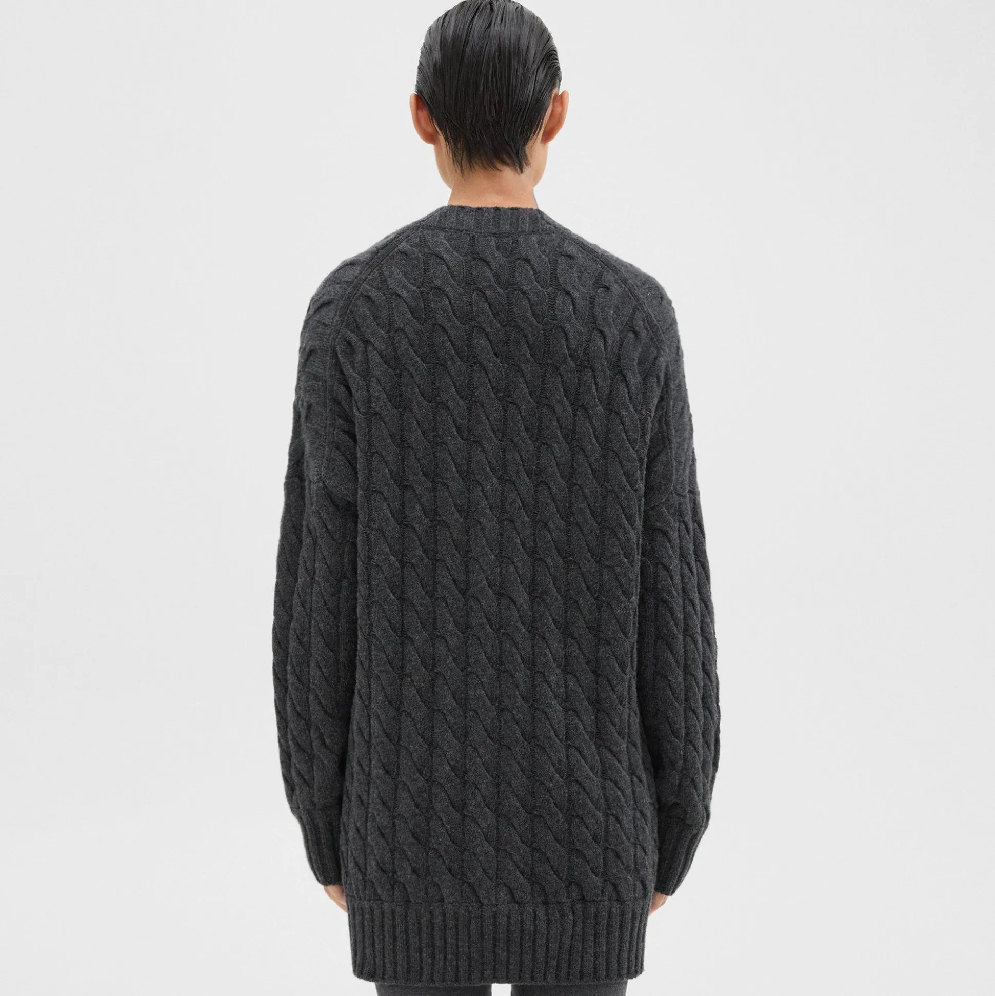 Theory Cable Knit Cardigan In Felted Wool-Cashmere-Women Sweaters + Cardigans