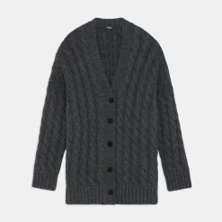 Theory Cable Knit Cardigan In Felted Wool-Cashmere-Women Sweaters + Cardigans