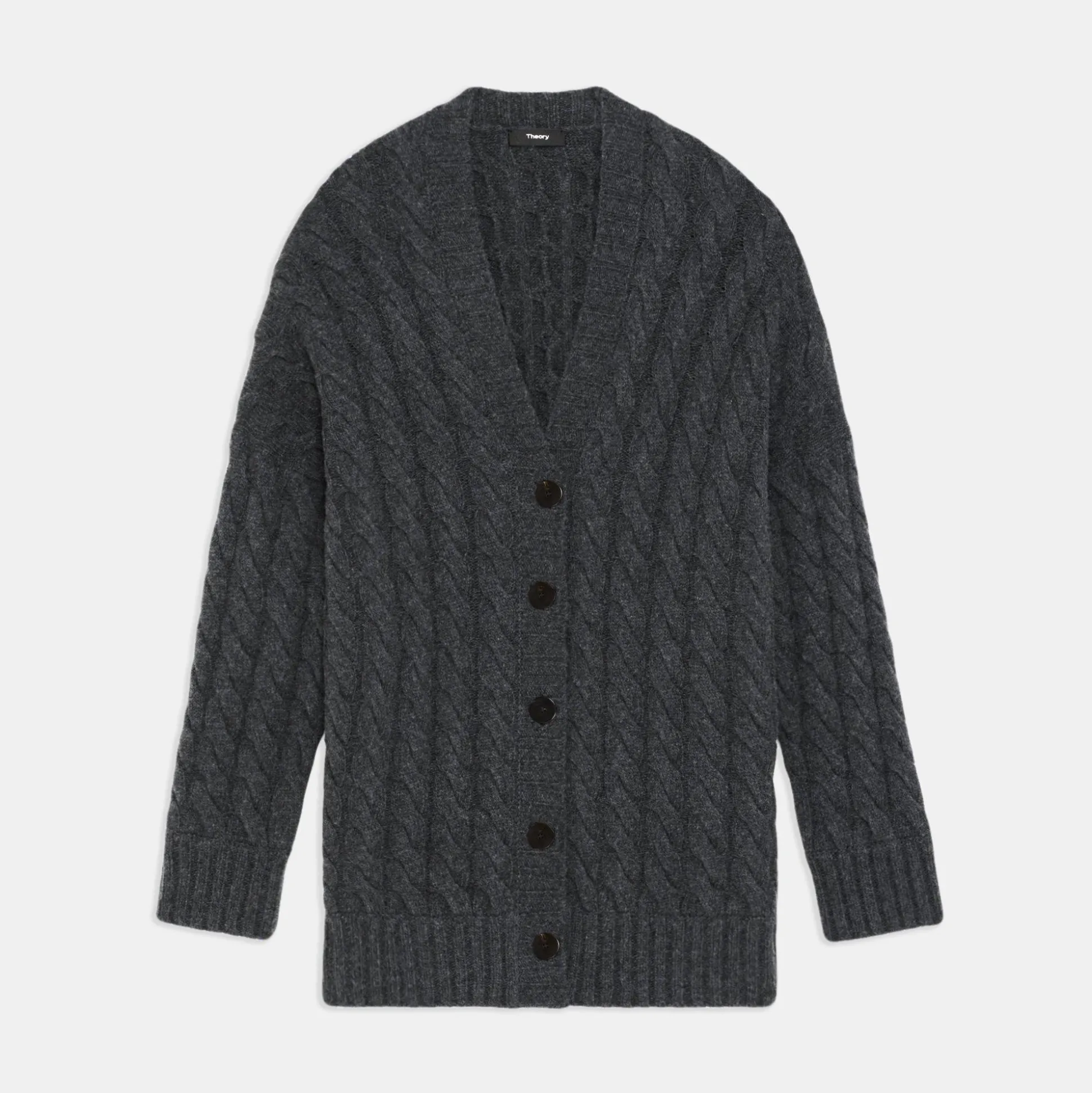 Theory Cable Knit Cardigan In Felted Wool-Cashmere-Women Sweaters + Cardigans