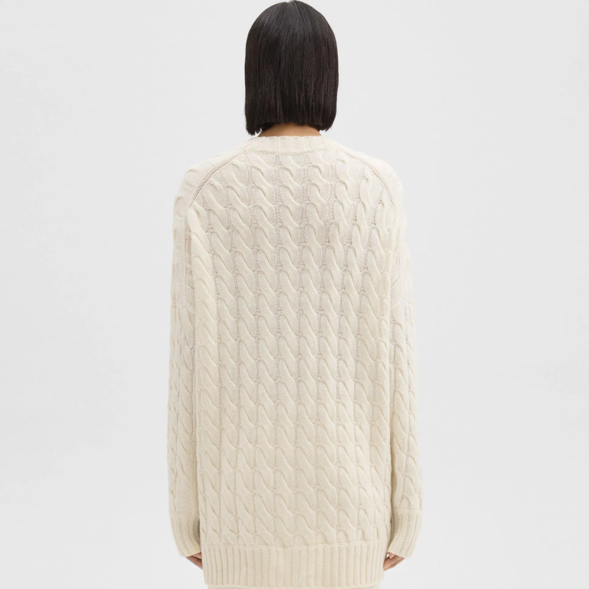 Theory Cable Knit Cardigan In Felted Wool-Cashmere-Women Sweaters + Cardigans