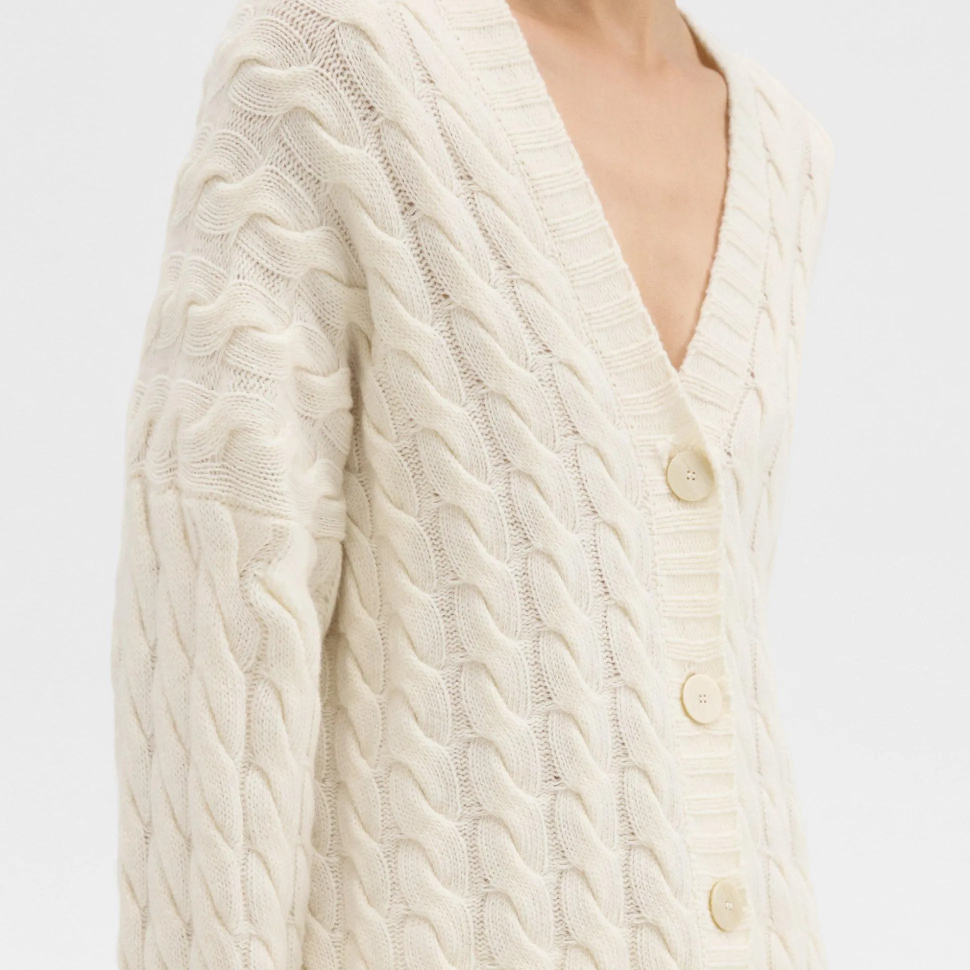 Theory Cable Knit Cardigan In Felted Wool-Cashmere-Women Sweaters + Cardigans