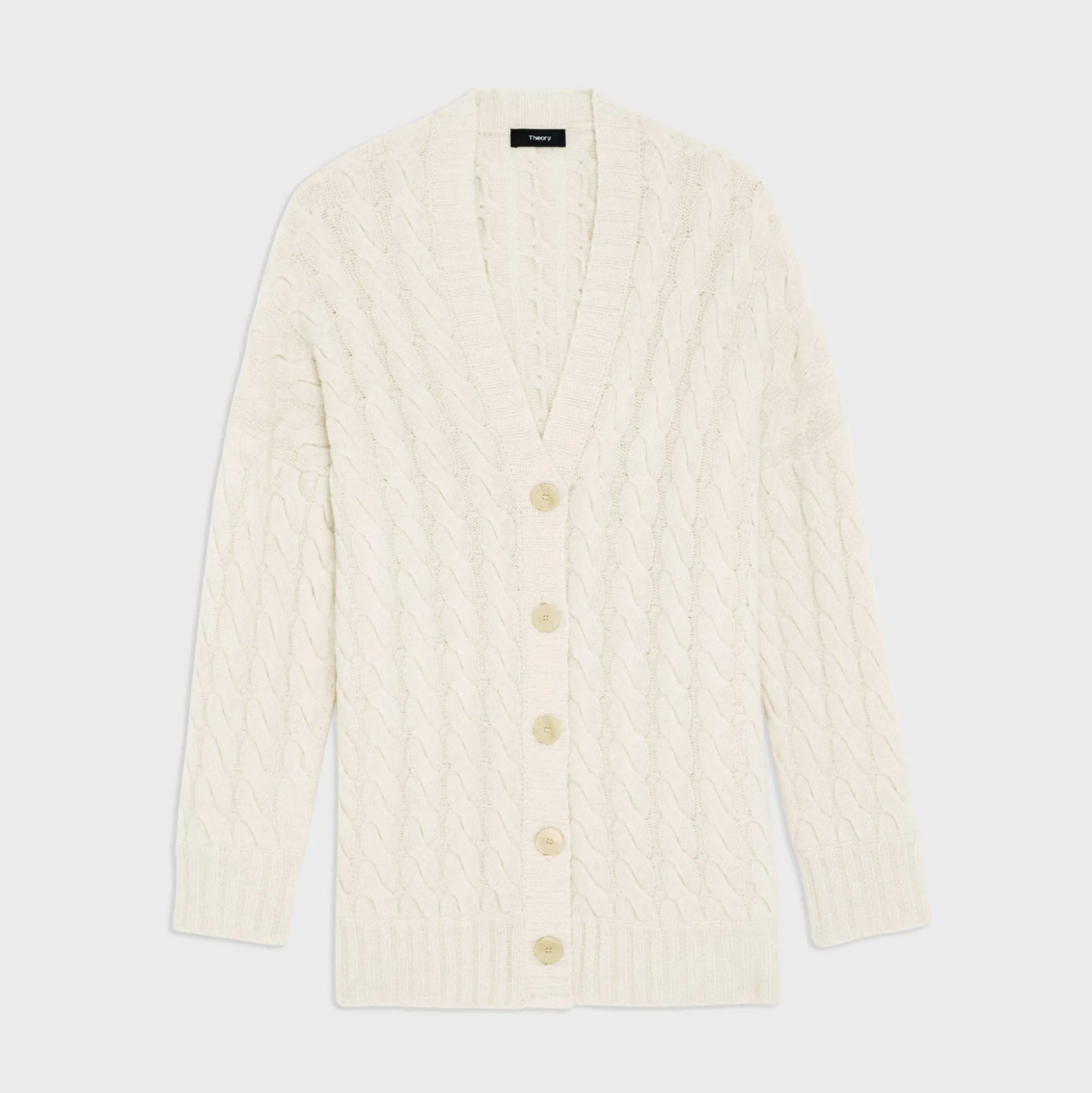 Theory Cable Knit Cardigan In Felted Wool-Cashmere-Women Sweaters + Cardigans