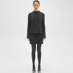 Theory Cable Knit Mini Skirt In Felted Wool-Cashmere-Women Skirts