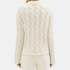 Theory Cable Knit Mock Neck Sweater In Felted Wool-Cashmere-Women Sweaters + Cardigans