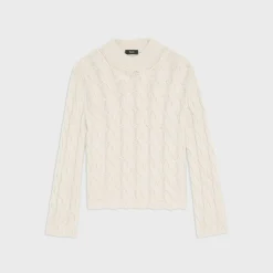 Theory Cable Knit Mock Neck Sweater In Felted Wool-Cashmere-Women Sweaters + Cardigans