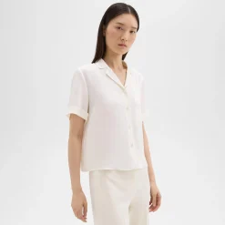 Theory Camp Shirt In Silk Georgette-Women Tops