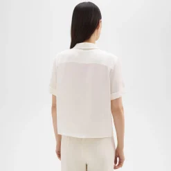 Theory Camp Shirt In Silk Georgette-Women Tops