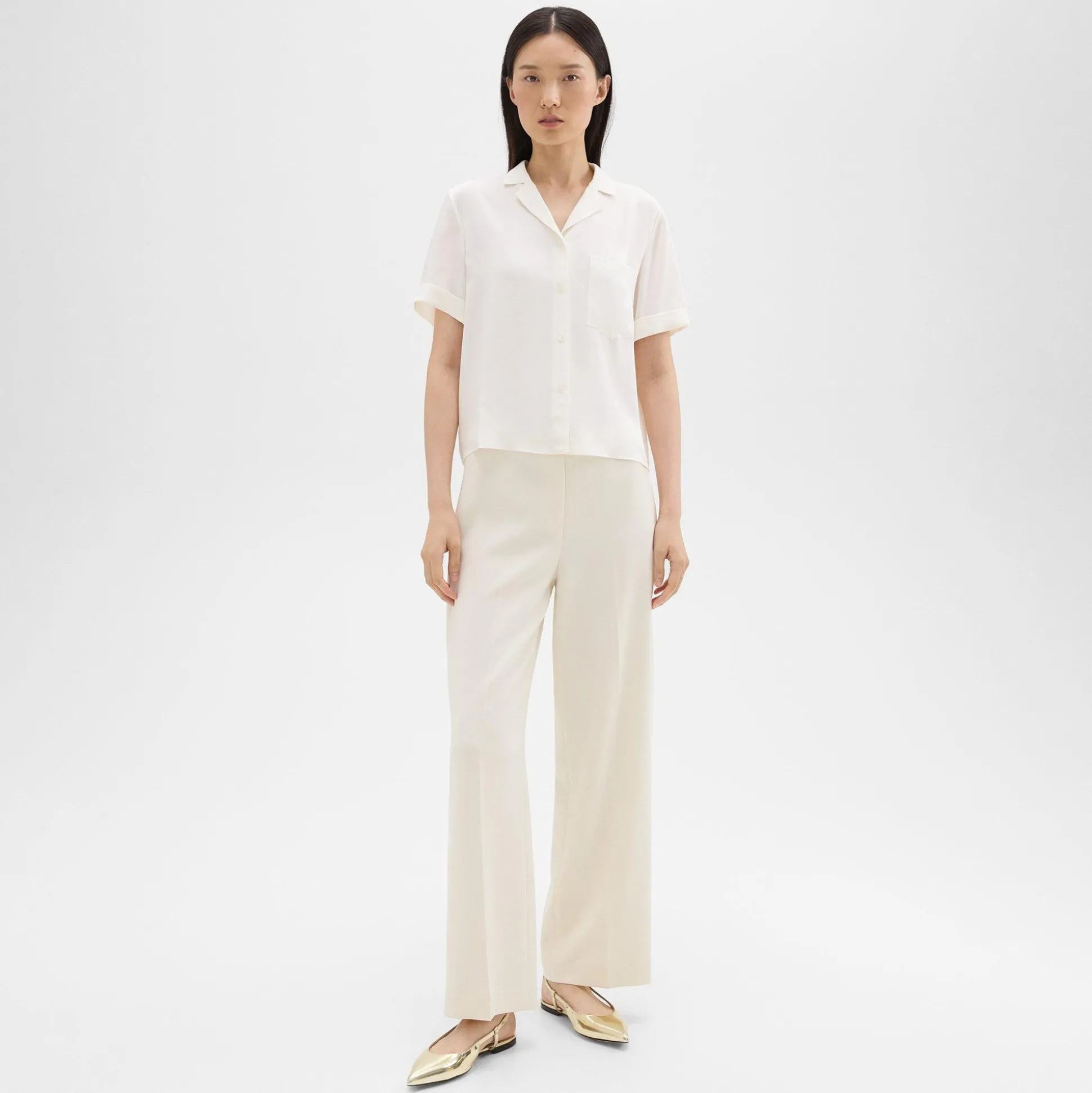 Theory Camp Shirt In Silk Georgette-Women Tops