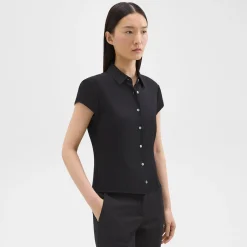 Theory Cap Sleeve Shirt In Silk Georgette-Women Tops