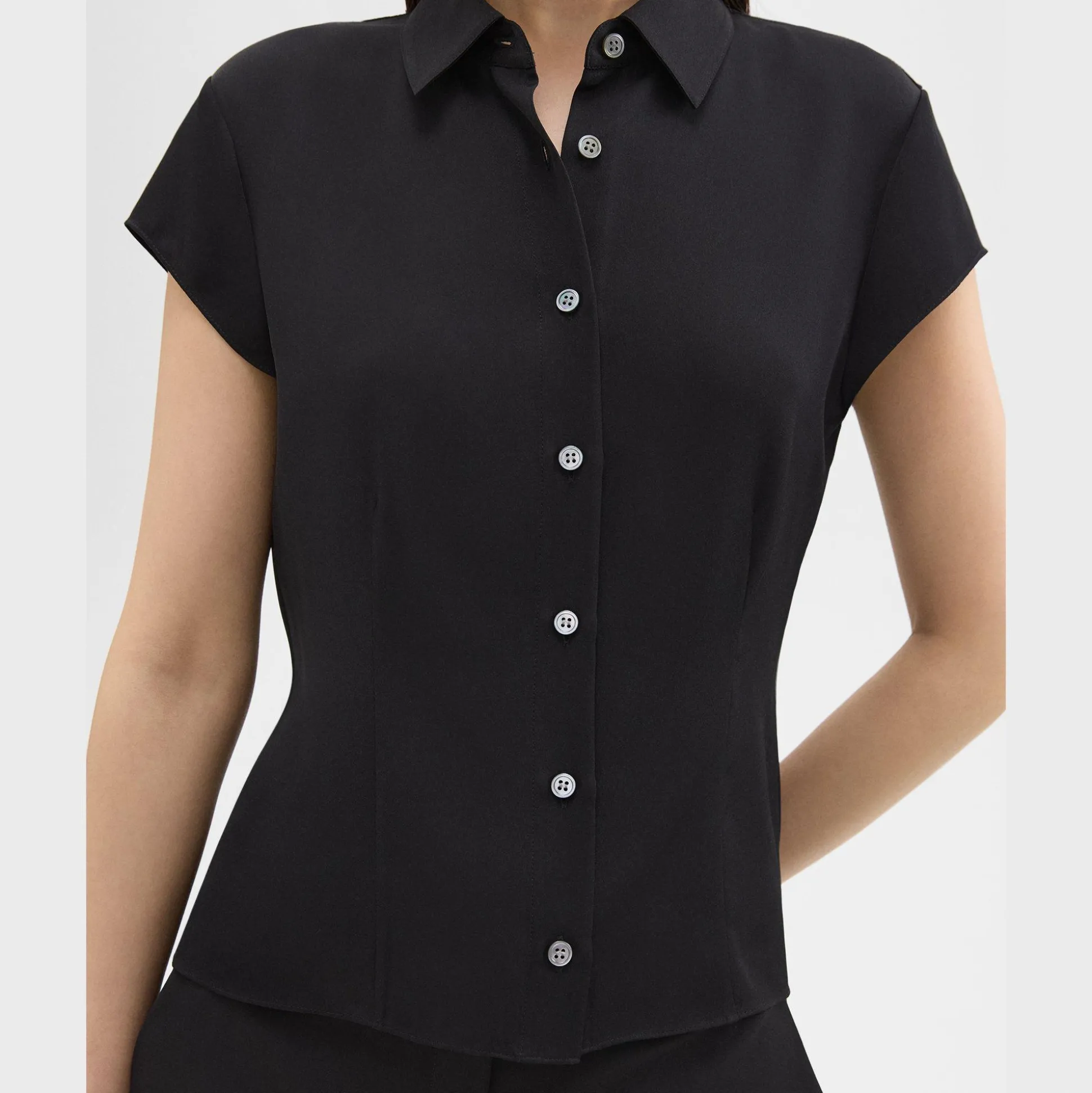 Theory Cap Sleeve Shirt In Silk Georgette-Women Tops
