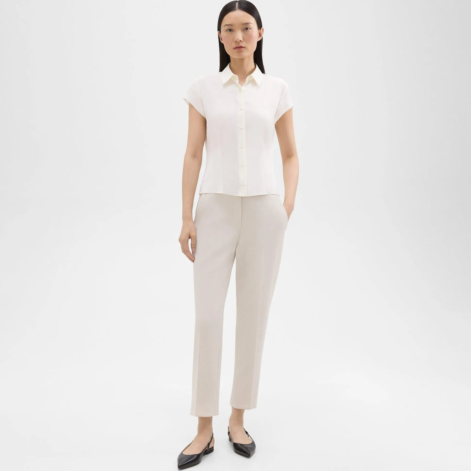 Theory Cap Sleeve Shirt In Silk Georgette-Women Tops