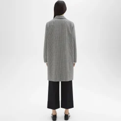 Theory Car Coat In Checked Stretch Wool-Women Outerwear