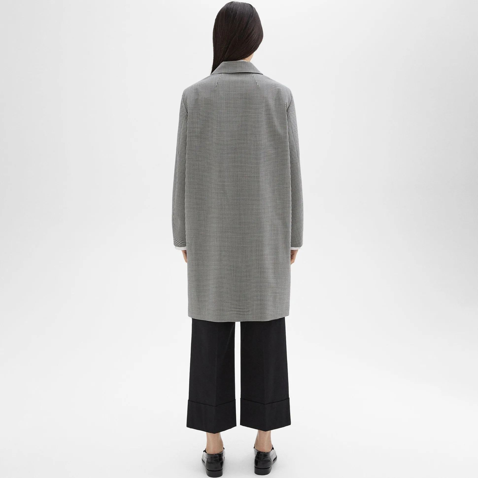 Theory Car Coat In Checked Stretch Wool-Women Outerwear