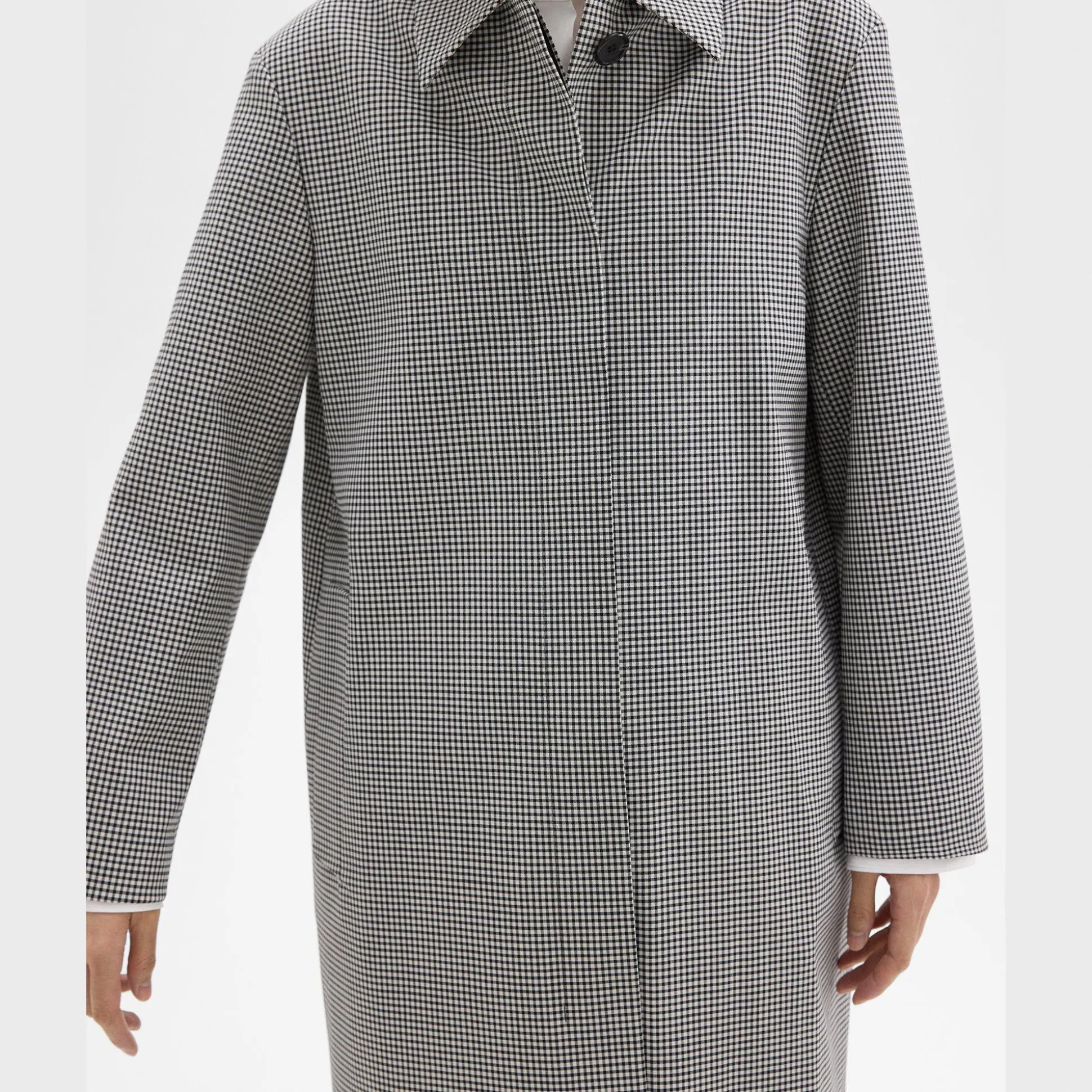 Theory Car Coat In Checked Stretch Wool-Women Outerwear