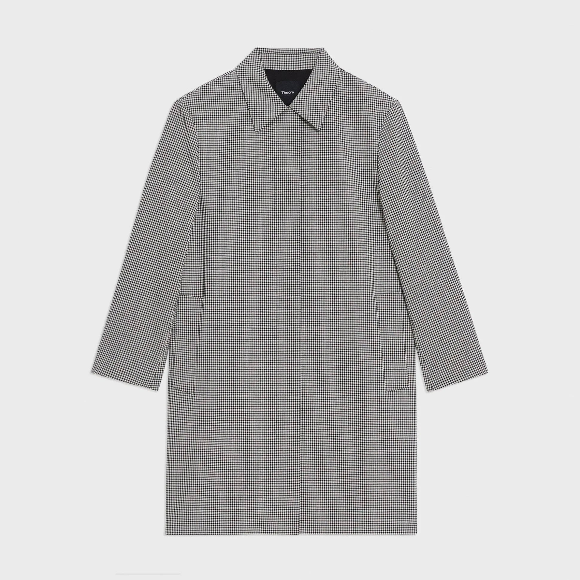Theory Car Coat In Checked Stretch Wool-Women Outerwear