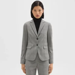 Theory Carissa Blazer In Plaid Stretch Wool-Women Suits|Blazers + Jackets