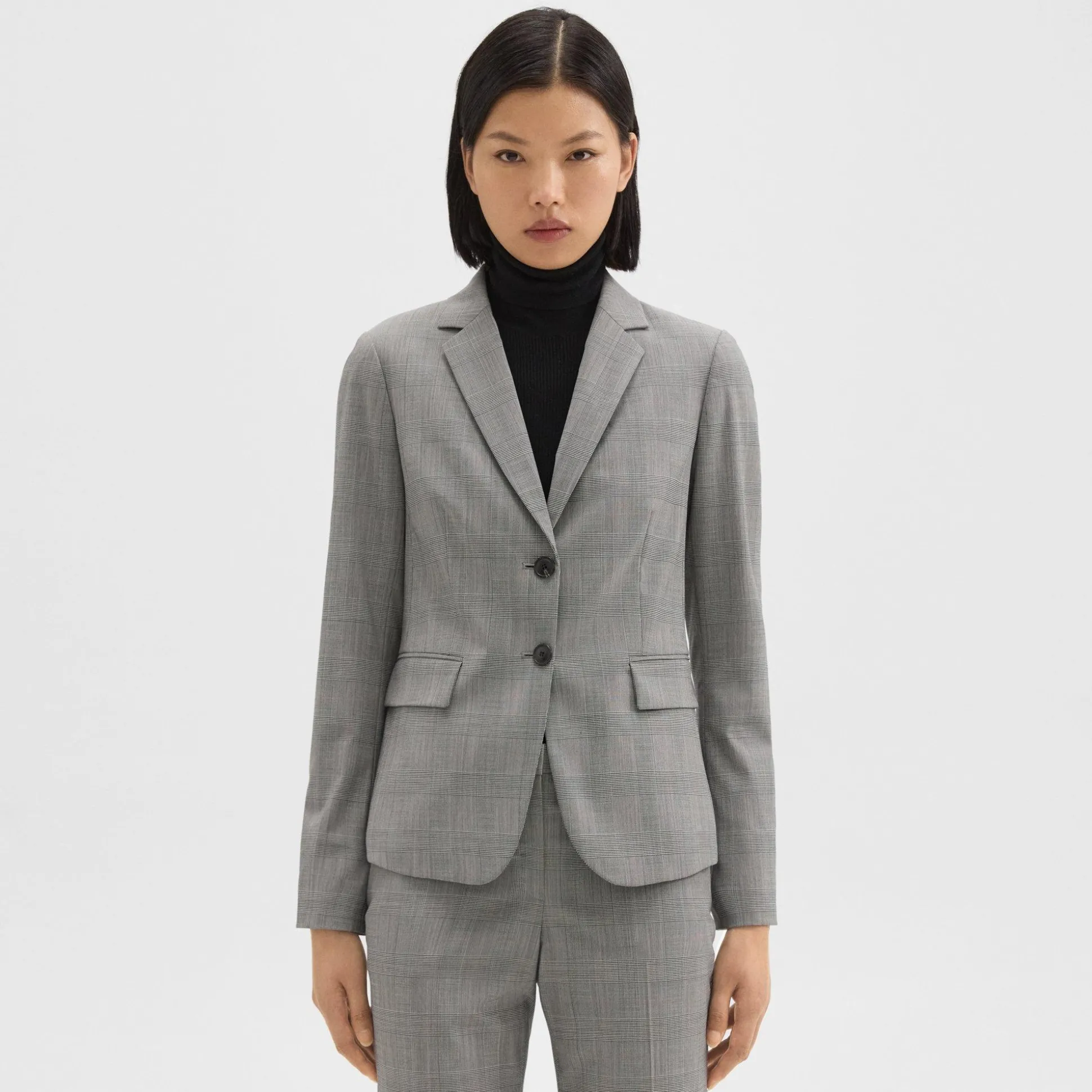 Theory Carissa Blazer In Plaid Stretch Wool-Women Suits|Blazers + Jackets