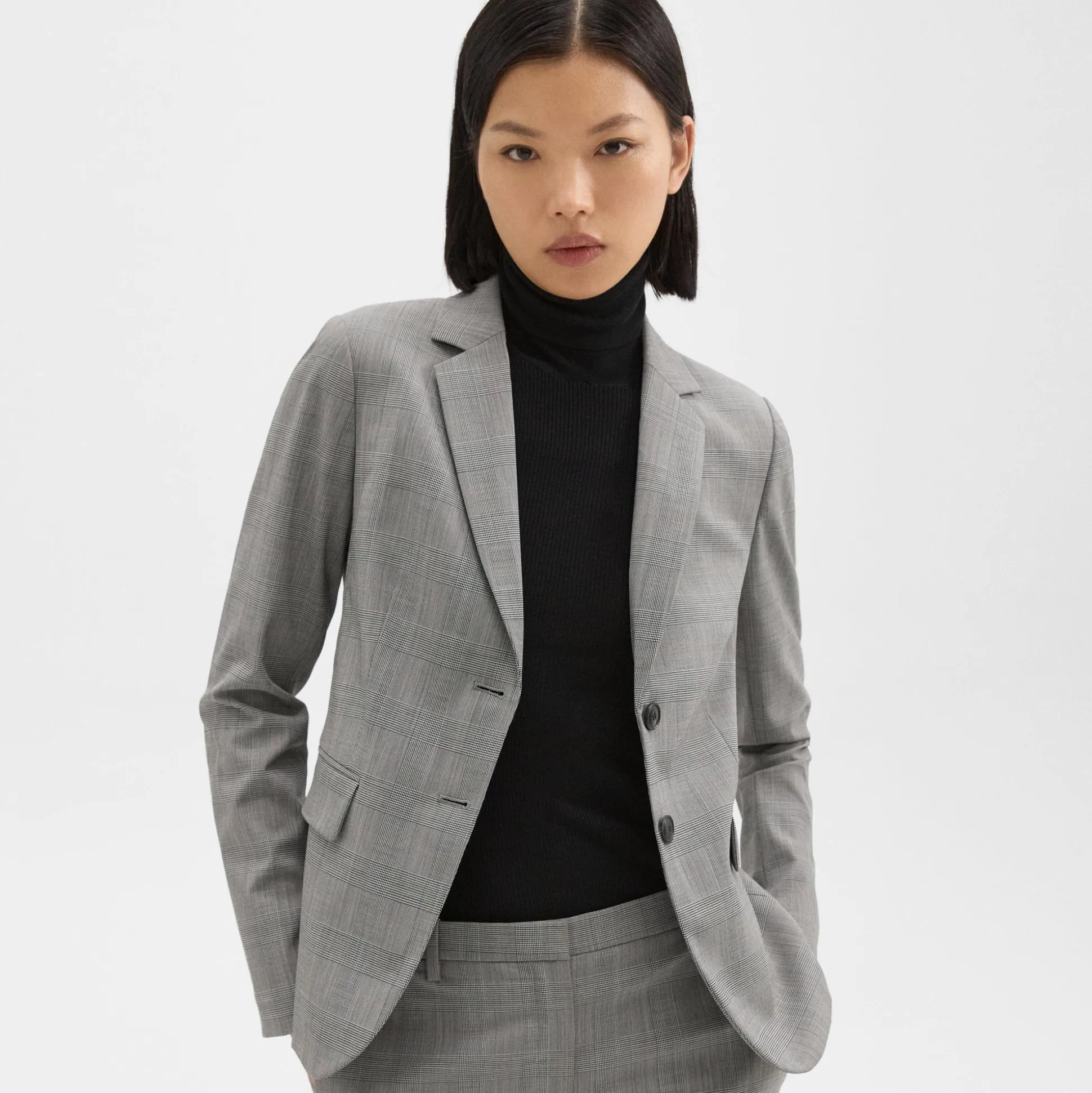 Theory Carissa Blazer In Plaid Stretch Wool-Women Suits|Blazers + Jackets