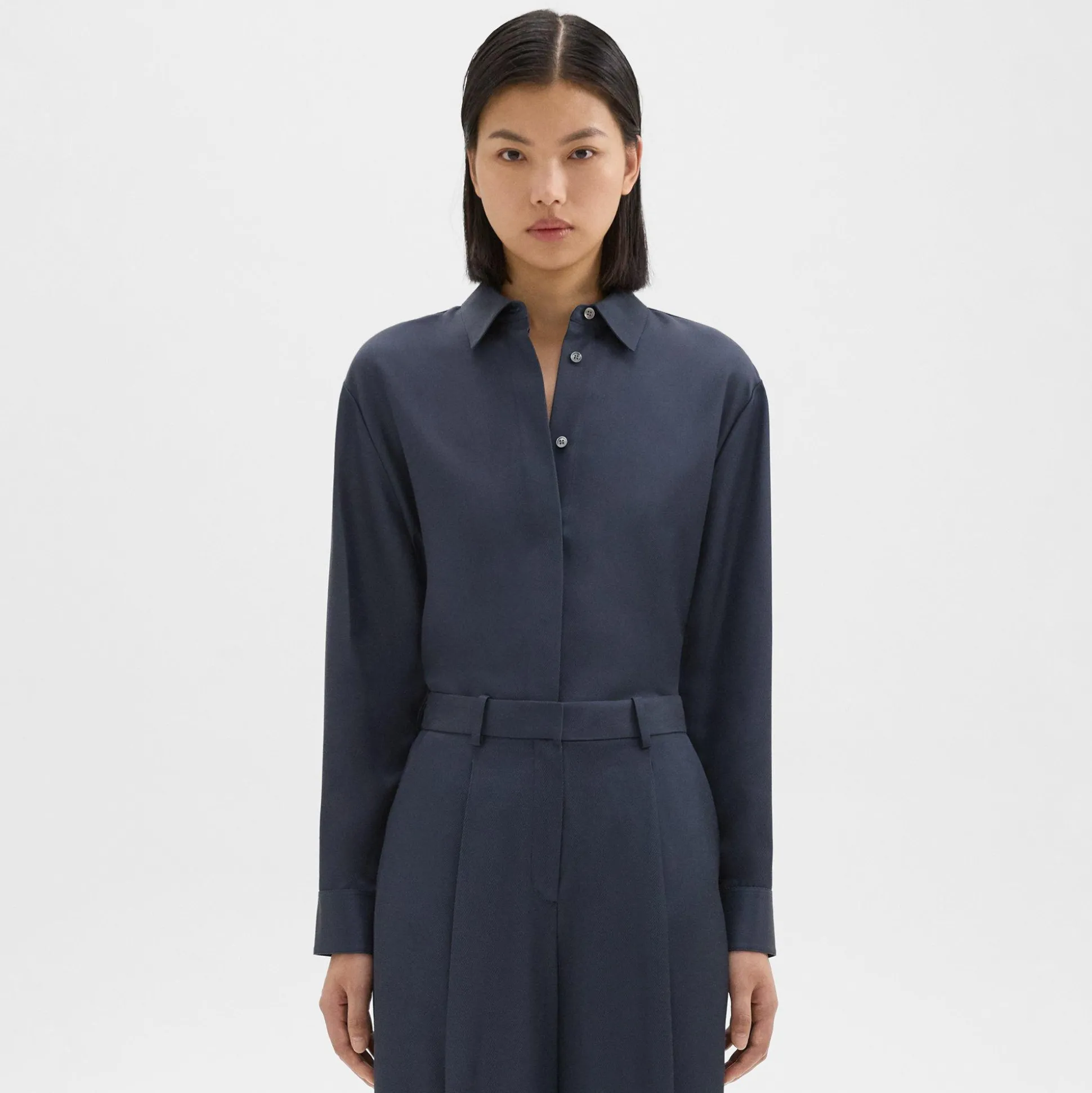 Theory Classic Menswear Shirt In Viscose Twill-Women Tops