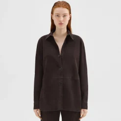 Theory Classic Menswear Shirt In Suede-Women Tops