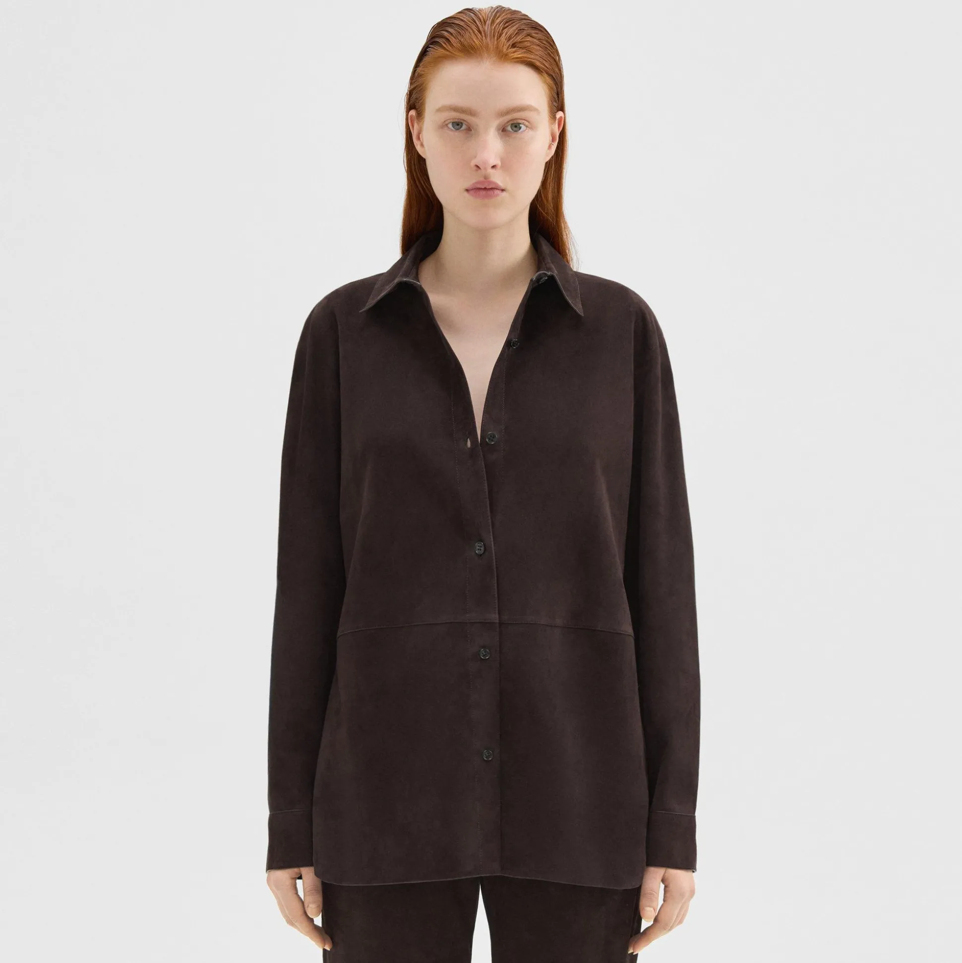Theory Classic Menswear Shirt In Suede-Women Tops