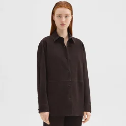 Theory Classic Menswear Shirt In Suede-Women Tops