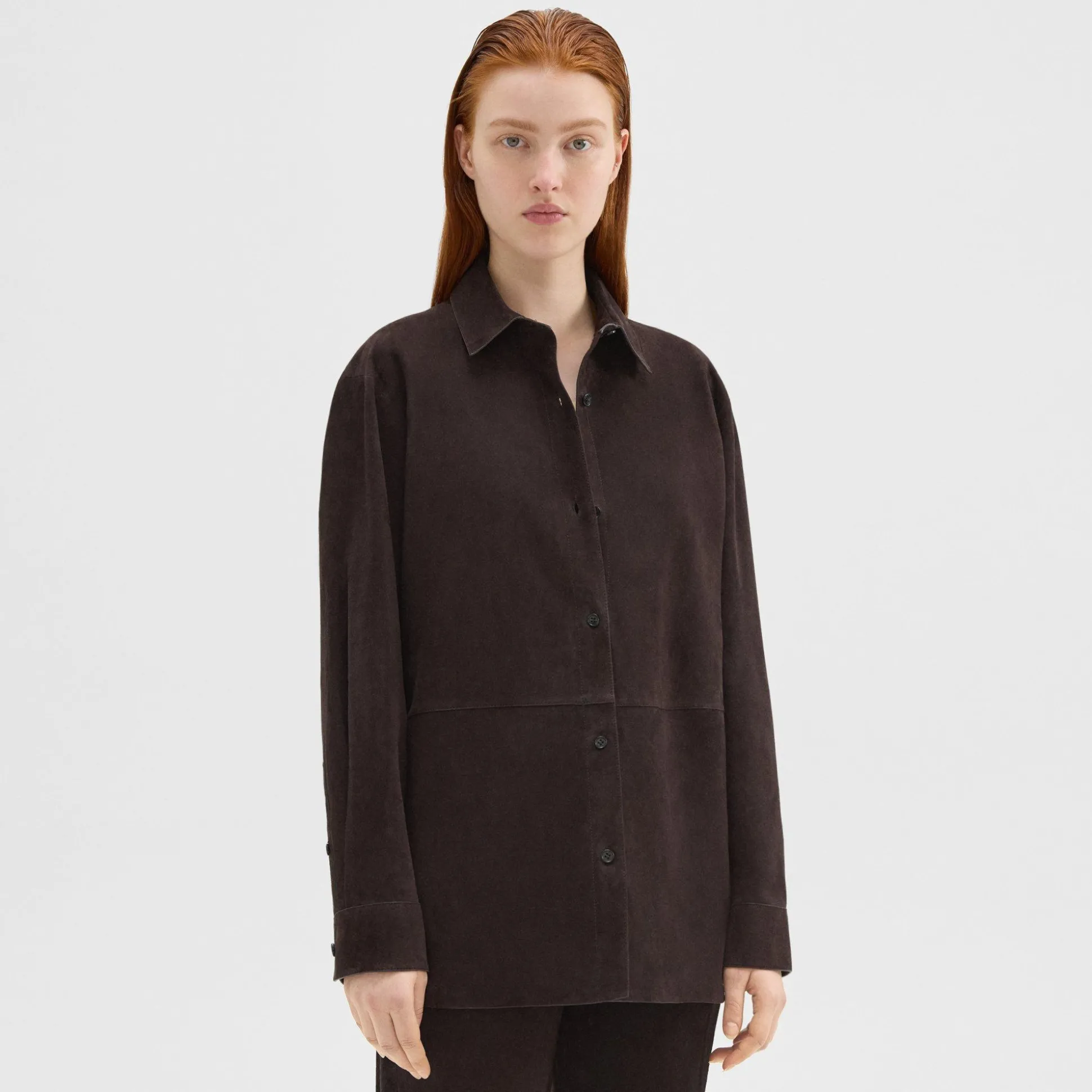 Theory Classic Menswear Shirt In Suede-Women Tops