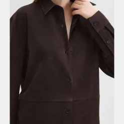 Theory Classic Menswear Shirt In Suede-Women Tops