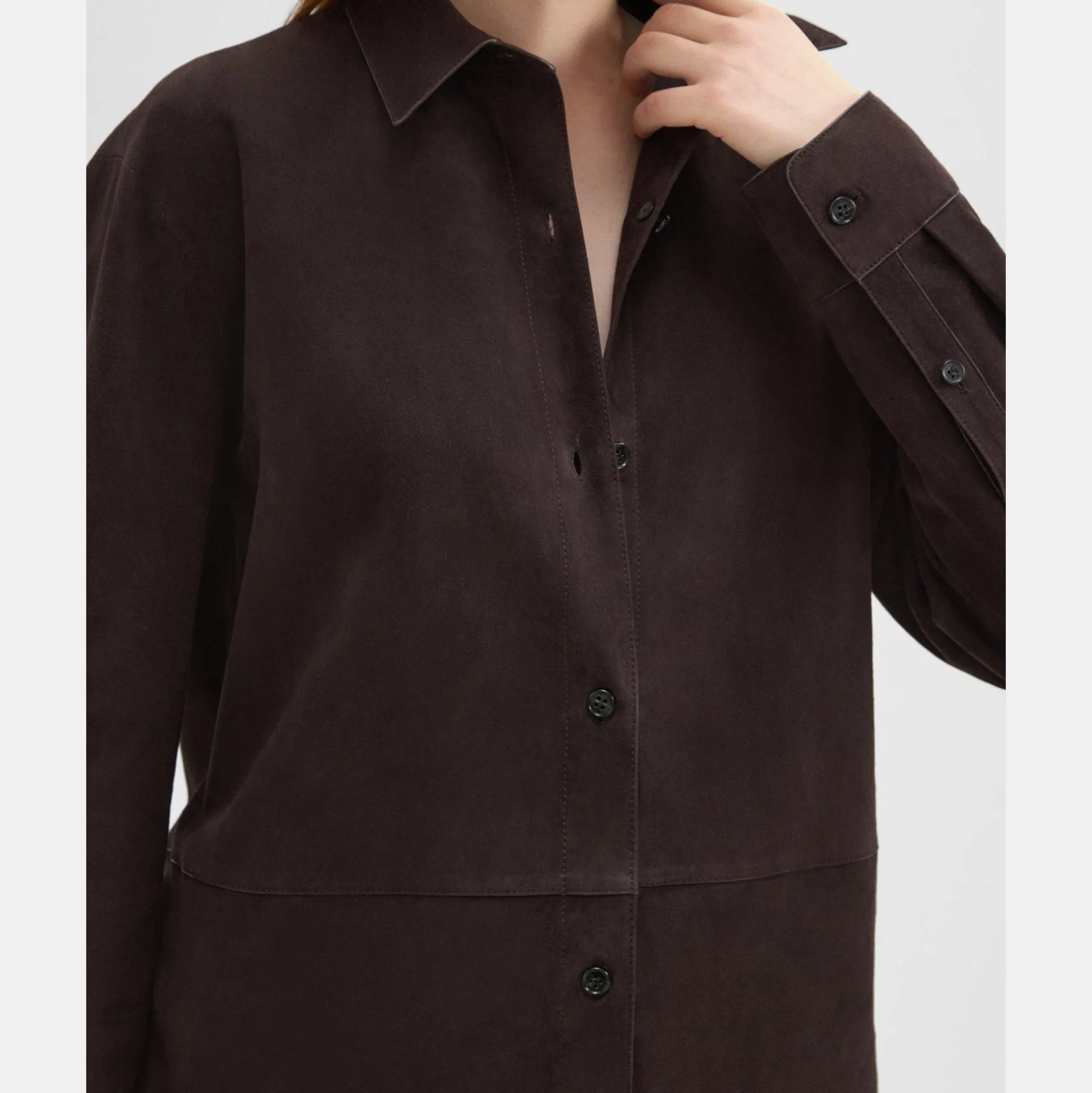 Theory Classic Menswear Shirt In Suede-Women Tops