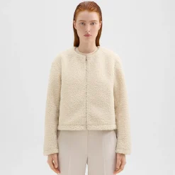 Theory Collarless Zip-Up Jacket In Fleece Jersey-Women Blazers + Jackets