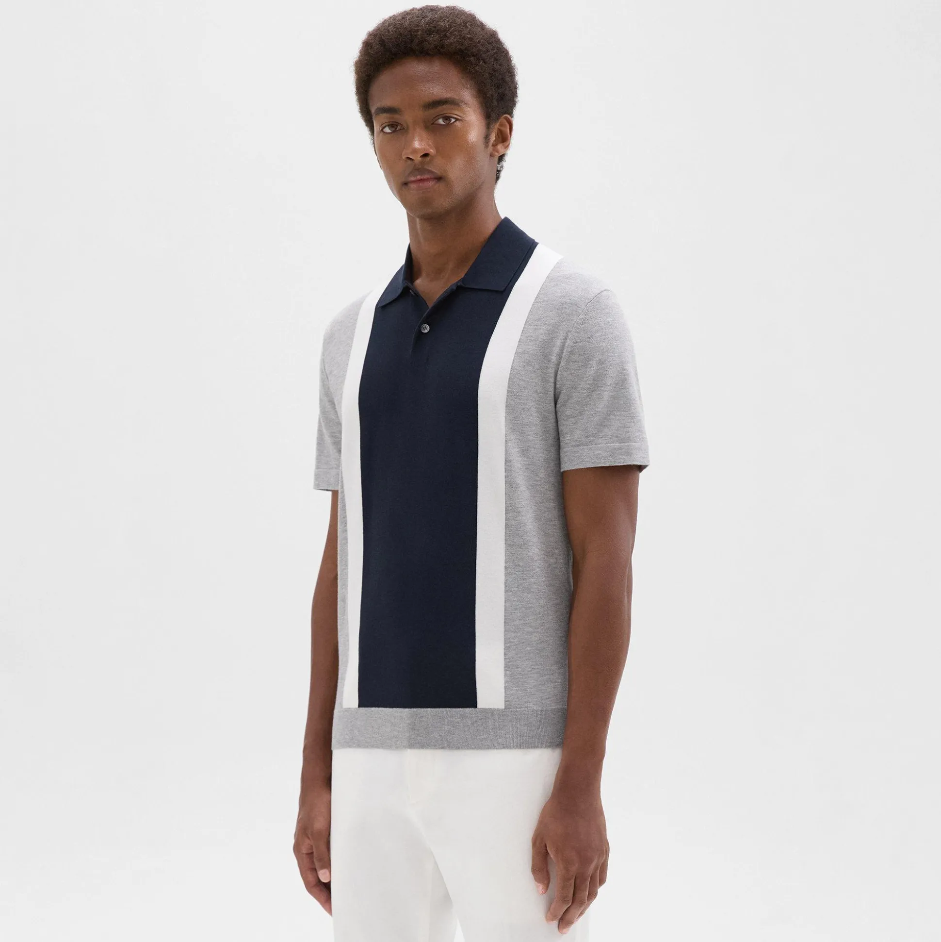 Theory Colorblock Polo Shirt In Light Bilen-Men T-shirts + Polos|Sweaters + Cardigans