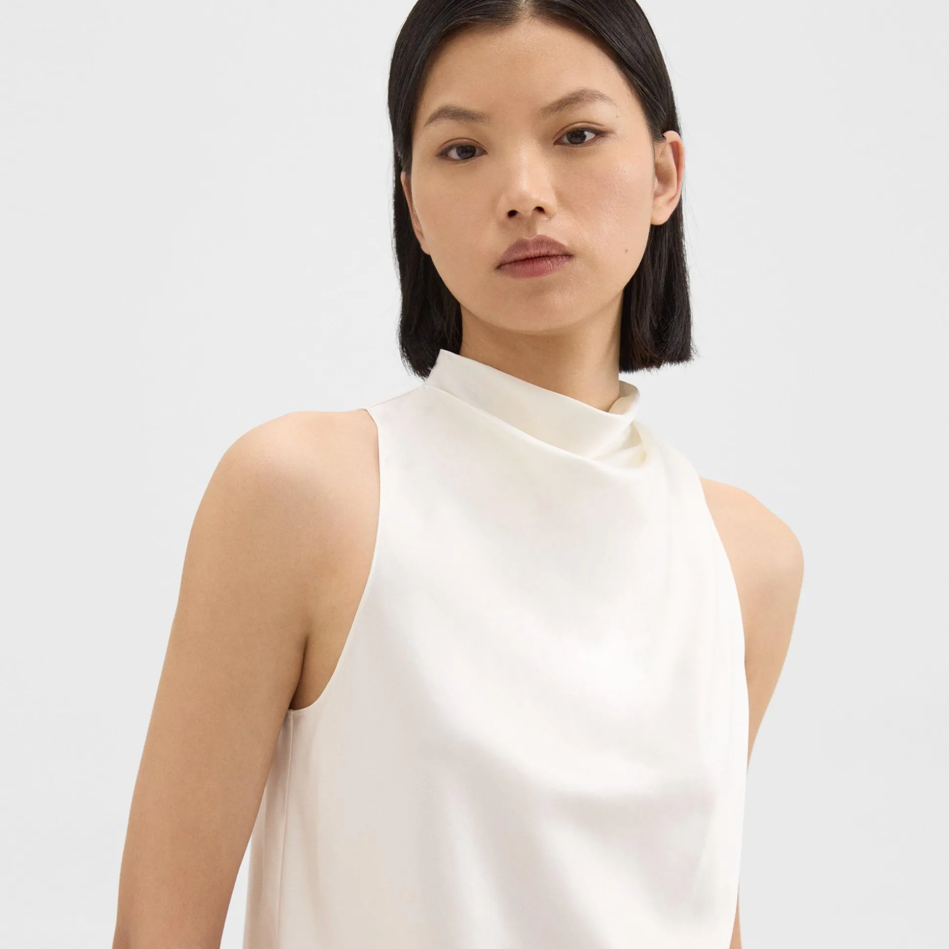 Theory Cowl Neck Top In Satin-Women Tops
