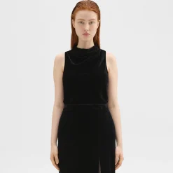 Theory Cowl Neck Top In Stretch Velvet-Women Tops