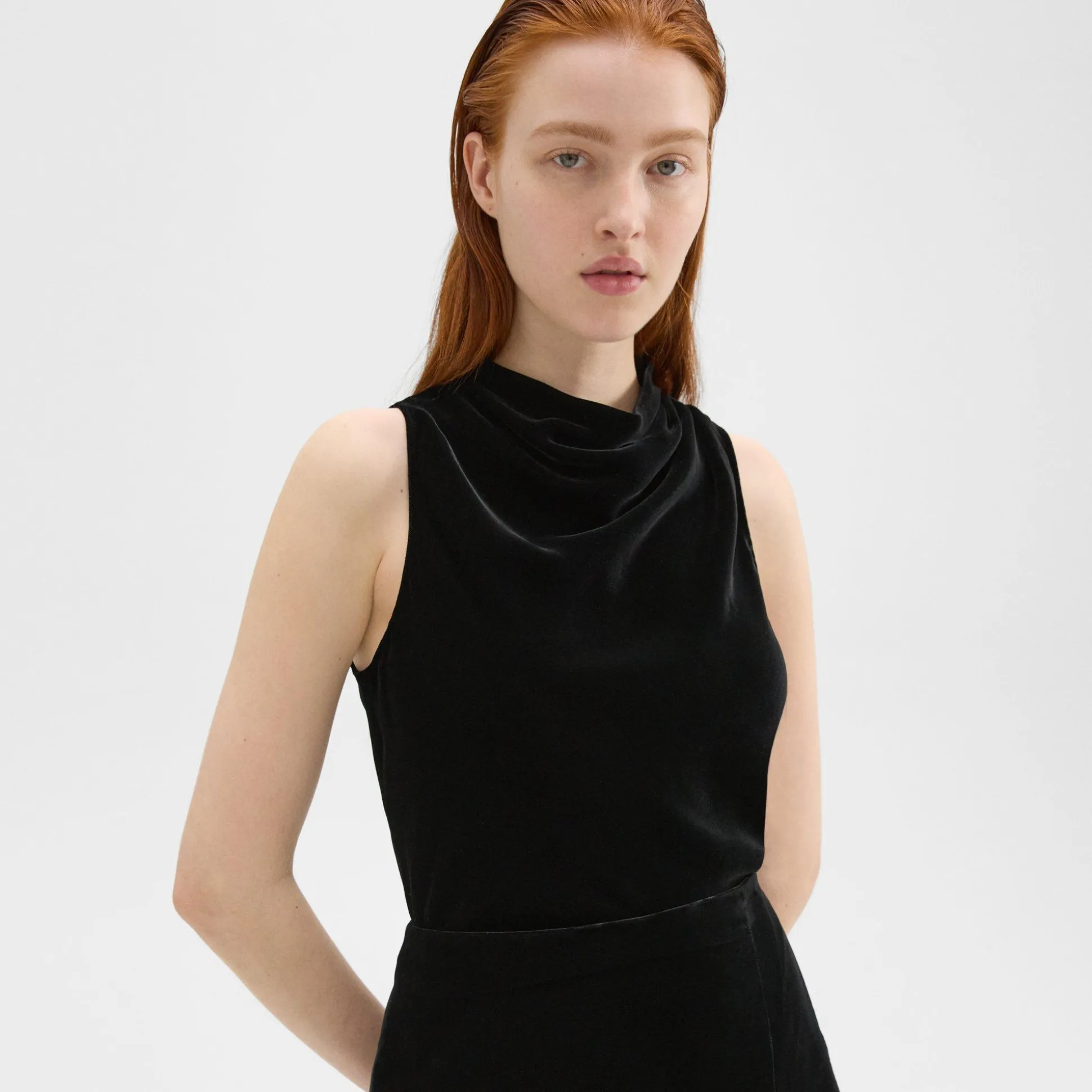 Theory Cowl Neck Top In Stretch Velvet-Women Tops